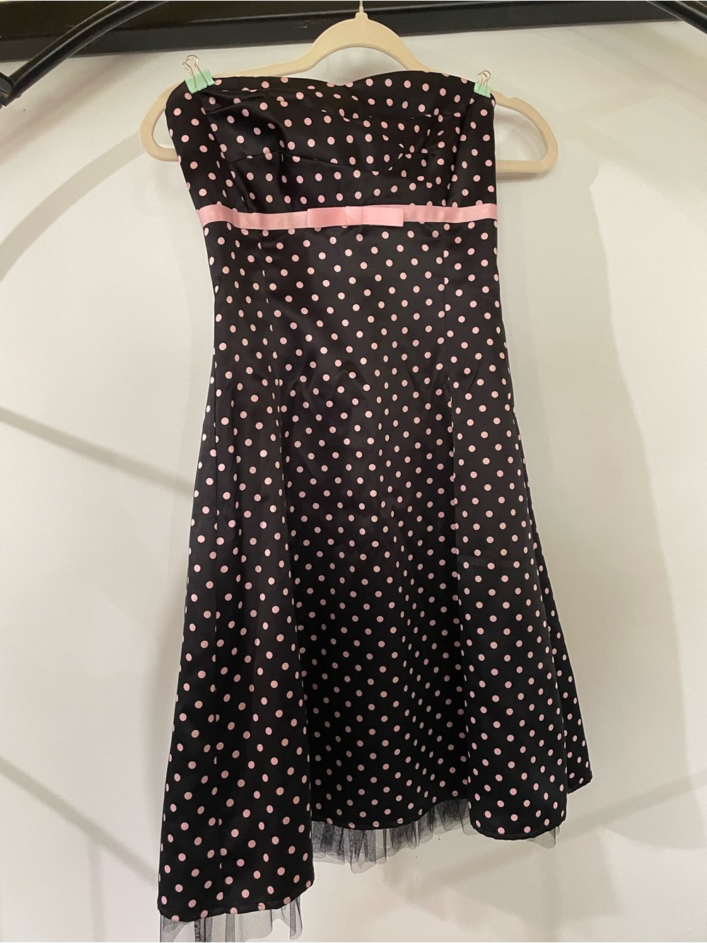 B Darlin Black Dress with Pink Polka Dots